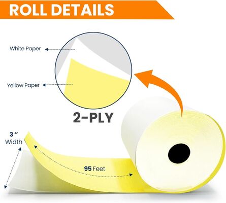 China 2 Ply NCR Carbonless Kitchen Printer Paper Rolls 2 Part White and Yellow for sale