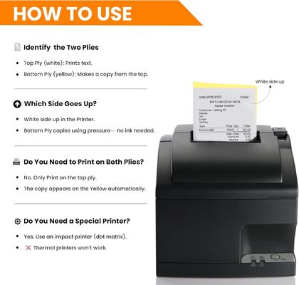 China 2 Ply NCR Carbonless Kitchen Printer Paper Rolls 2 Part White and Yellow for sale