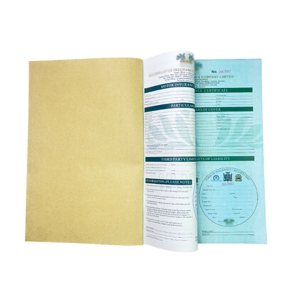 China 2 Ply Pre Printed Carbonless Insurance Book Wraparound Cover with Coding and Tear-free Dotted Line on Each Page for sale