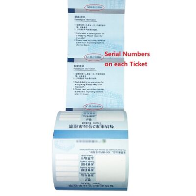 China 80x90mm Thermal Train Tickets Printed Repeat Sensemarks with Serial Numbers UV Printing for sale