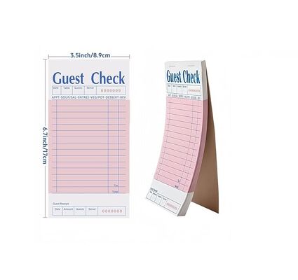 China 2 Ply Carbonless Guest Check Book 3.5x6.7 Inch Pink with Serial Numbers for sale