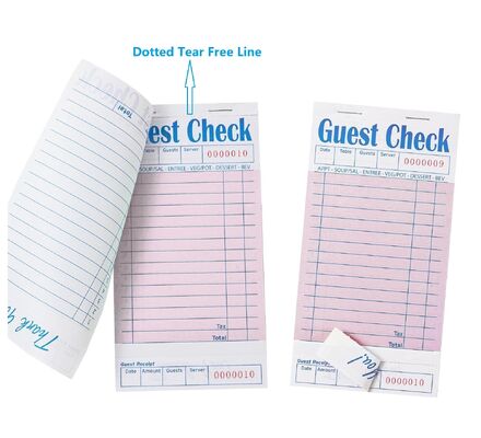 China 2 Ply Carbonless Guest Check Book 3.5x6.7 Inch Pink with Serial Numbers for sale