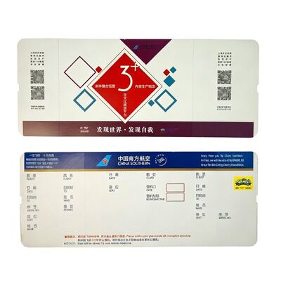 China Thermal Boarding Pass with QR Code UV Printing for sale