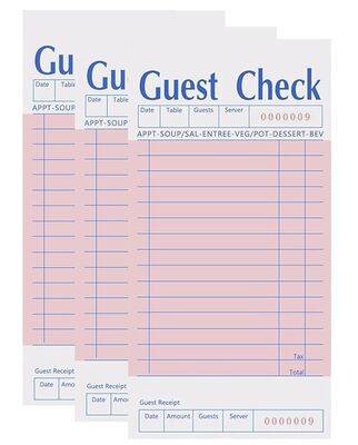 2 Ply Carbonless Guest Check Book 3.5x6.7 Inch Pink with Serial Numbers